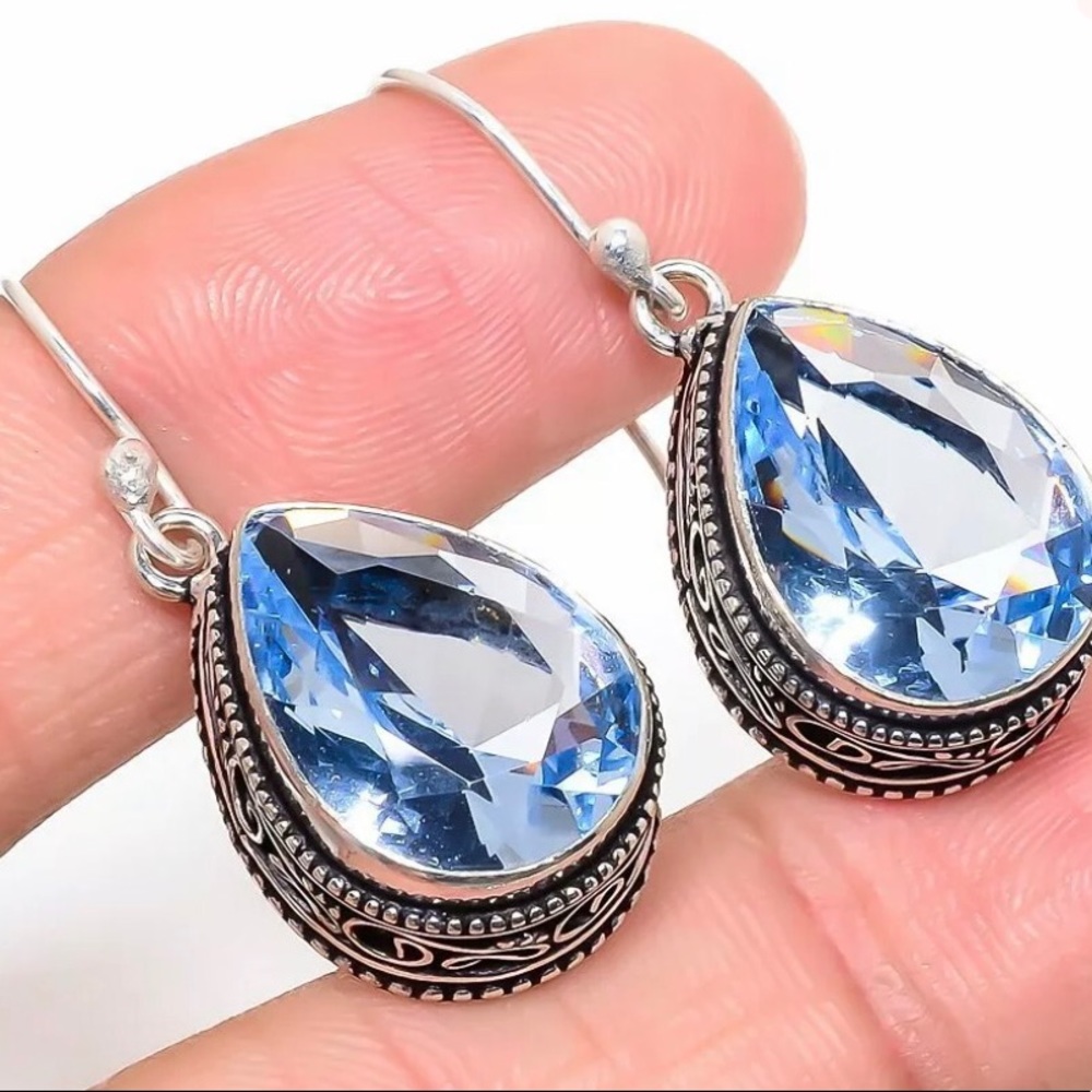 Tanzanite quartz sterling silver earrings - Picture 2 of 2